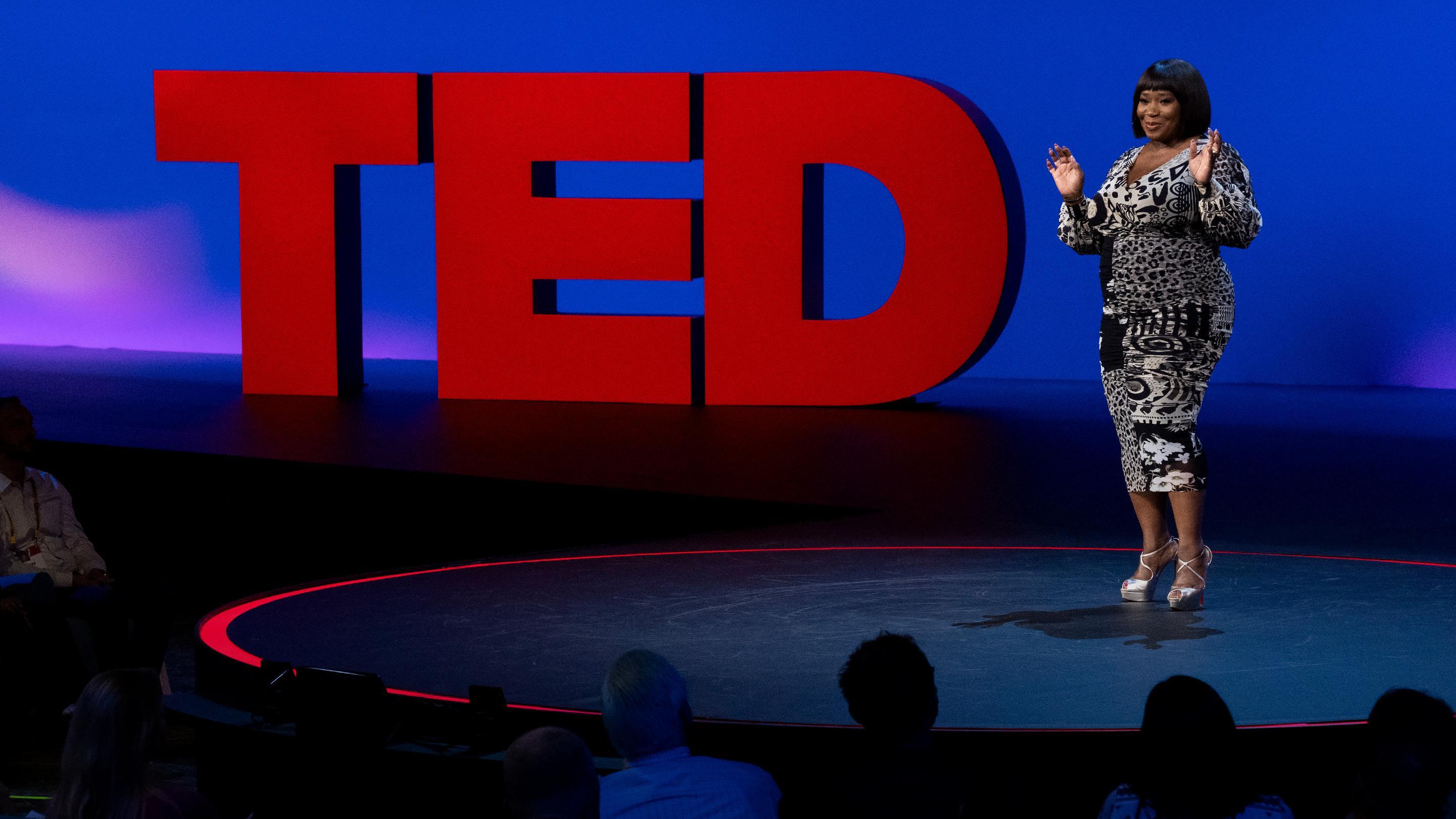 Bevy Smith delivering her TED Talk on stage