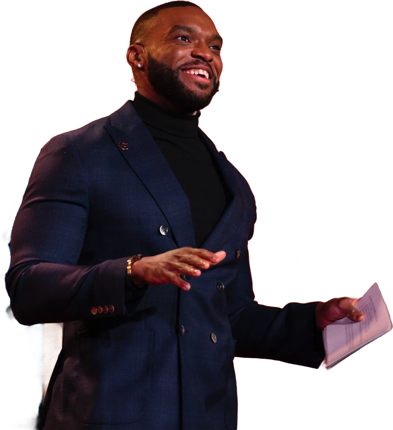 Bobby Nweke standing in a blue blazer